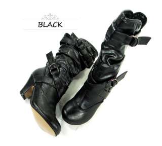 New Cute Junior Girls Buckle Heel Casual Tall Faux Leather Boots Shoes 