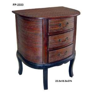  Half Round Wooden and Rattan Chest with Three Drawers 