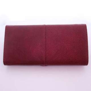 Womens Dark wine red Genuine Leather Clutch Wallet Purse ID Card Free 