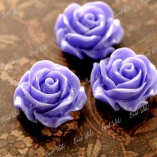 15 Purple Resin Love Flower ROSE Vintage Cabochon Bead 14.5x14.5 