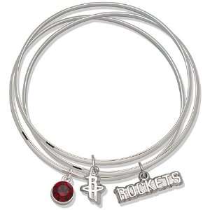 Houston Rockets Bangle Bracelet Set W/ Red Crystal 