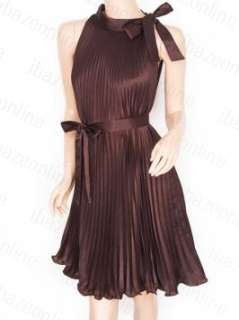 Elegant Brown Satin Pleated Belt Maternity Party Evening Dress  