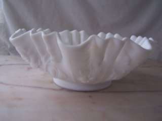 IMPERIAL GLASS WHITE SATIN GLASS OPEN ROSE FLUTED BOWL  