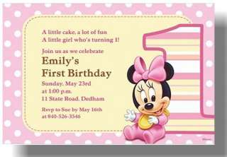 Disney Minnie Mouse 1st birthday custom Invitations  