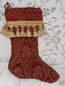 Damask Christmas Stocking Red and Gold  
