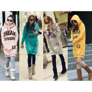 Korea Winter Simple Letter Thick Hoodie Loose Long Tops Outerwear 4 