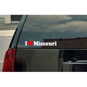  I Love Missouri Vinyl Decal   White with a red heart 