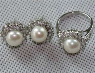 Rare 8 9mm White akoya Pearl sliver Earrings Ring sets 6789  