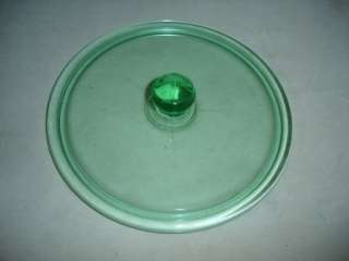 green depression 3 part candy dish with lid  
