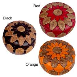 Mosaic Black Leather Ottoman (Morocco)  