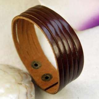 New Handmade Brown Leather Cuff Bracelet Bangle   