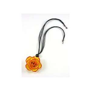    REAL FLOWER Yellow Red Rose Pendant Necklace with Cord Jewelry