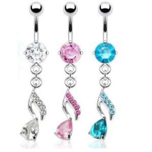  Belly ring with jeweled teardrop on jeweled dangle 