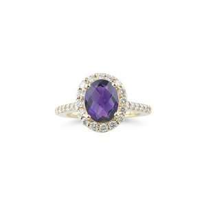  0.87 Cts Diamond & 2.40 Cts Amethyst Ring in 14K Yellow 