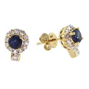  18k Yellow Gold 0.82 Ct Sapphire & 0.44 Ct Diamond Earring 