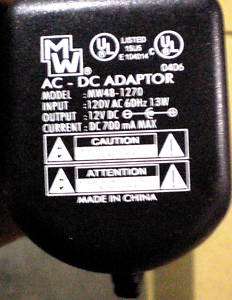 AC DC Adapter Input 120V AC 60Hz 13W Output 12V DC  