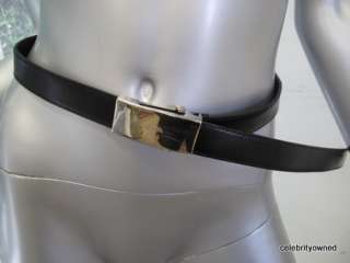 Prada Black Leather Silver Adjustable Buckle Belt  