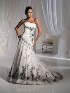 custom bridal wedding dress prom ball lace up A line White&Black Lace 