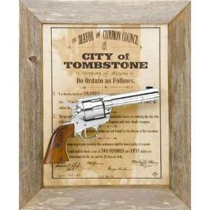   TOMBSTONE BARNWOOD FRAMED SET NON FIRING REPLICA GUN 