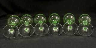 ANTIQUE ART DECO BOHEMIAN CUT VASELINE GLASS WINE GOBLET STEM CUP 