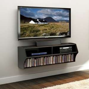 TV Console Storage Cabinet Stand Wall Mounted Black Wood New  