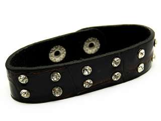   Alligator Leather Wristband Cuff Bracelet Snap Closure Black  