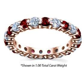 Womens Diamond Eternity Ring Shared Prong Diamond and Ruby Gemstone 