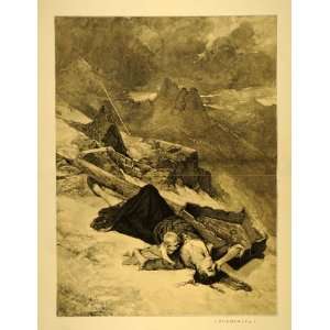 1921 Engraving Mother Child Baby Death Dying Mountains   Original 