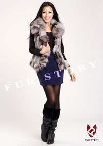   knitted rabbit fur vest fox fur collar jacket coat garment Nature gray