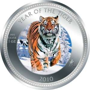 2010 Silver Tiger Enameled Coin New Zealand Mint Limit  