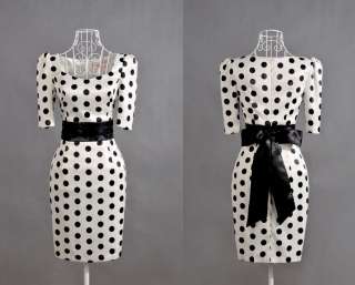 NWT Polka Dots Corsage Half Sleeve Satin Dress  