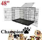   Black 48 3 Door Dog Cage Crate Kennel w/ Divider and ABS Tray