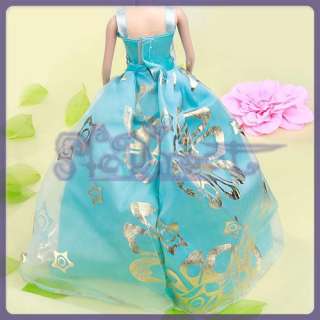 Satin lace BLUE Evening Party Dress for Barbie Doll New  