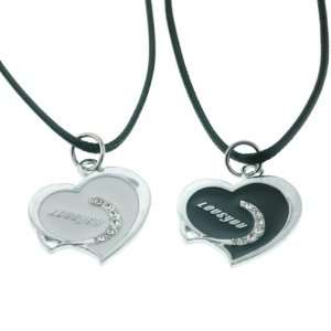 Heart Love You Pendant Necklace   Black and White   25x28mm Pendant 
