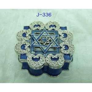 Shiny Silver Blue Epoxy Jewish Jewelry Trinket Box 3/4in H  
