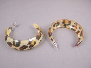 Animal cheetah leopard print hoop earrings 1 5/8 wide  