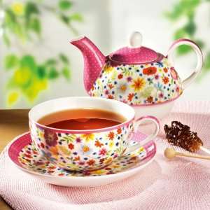   October Hill Porcelain Tea For One, Rose Millefleurs