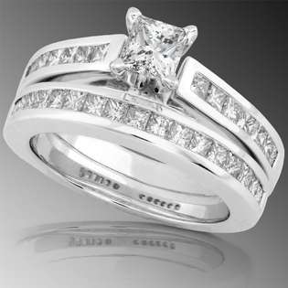 Carat (ctw) Princess Cut Diamond Wedding Rings Set in 14k White 