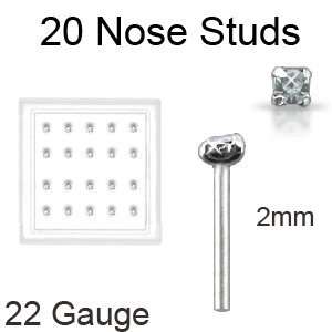   Nose Studs Rings 2mm Clear Gem 22G FREE Nose Ring Backing Jewelry