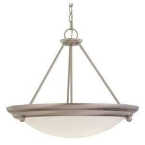   Three Light Pendant, Brushed Stainless Finish with Satin White Glass