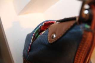 FOSSIL Blue Canvas and British Tan Leather Hobo Shoulder Bag Handbag 