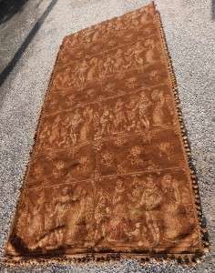 ANTIQUE 19th FRENCH TAPESTRY GOLD METALLIC CHATEAU CURTAIN DRAPE w 