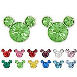 Disney Sterling Silver Mickey Mouse Birthstone Earrings 