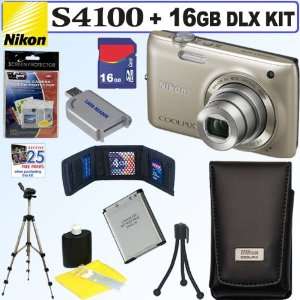  Nikon Coolpix S4100 14 MP Digital Camera (Silver) + Nikon 