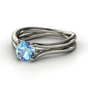  Reflection Ring, Round Blue Topaz Palladium Ring Jewelry