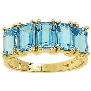 com 14K Yellow Gold Five Stone Octagon Gemstone Ring Swiss Blue Topaz 