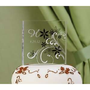 Personalized Acrylic Floral Scroll Cake Top 