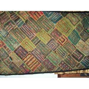   Idea Kutch Embroidered Green Wall Hanging Vintage Sari Tapestry 78
