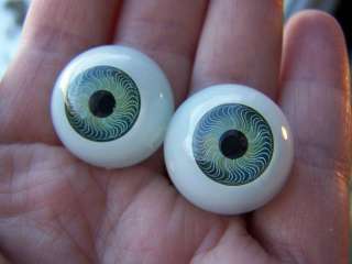 22mm pair Green Half Doll Eyes Round Acrylic  