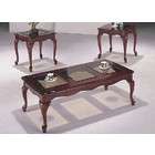 Poundex 3PCS Queen Anne Style Coffee & End Table Set w/Glass Insert